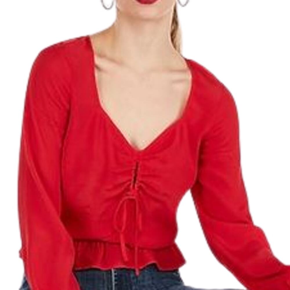 Express Sweetheart Shirred Keyhole Red Peplum Top Small NWT